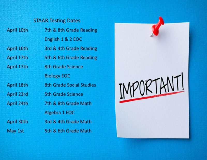 STAAR Testing Dates