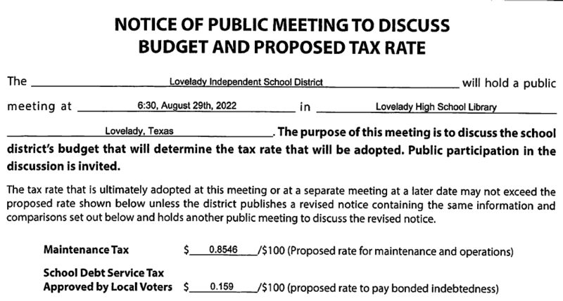 Notice of Public Meeting - Tax Rate