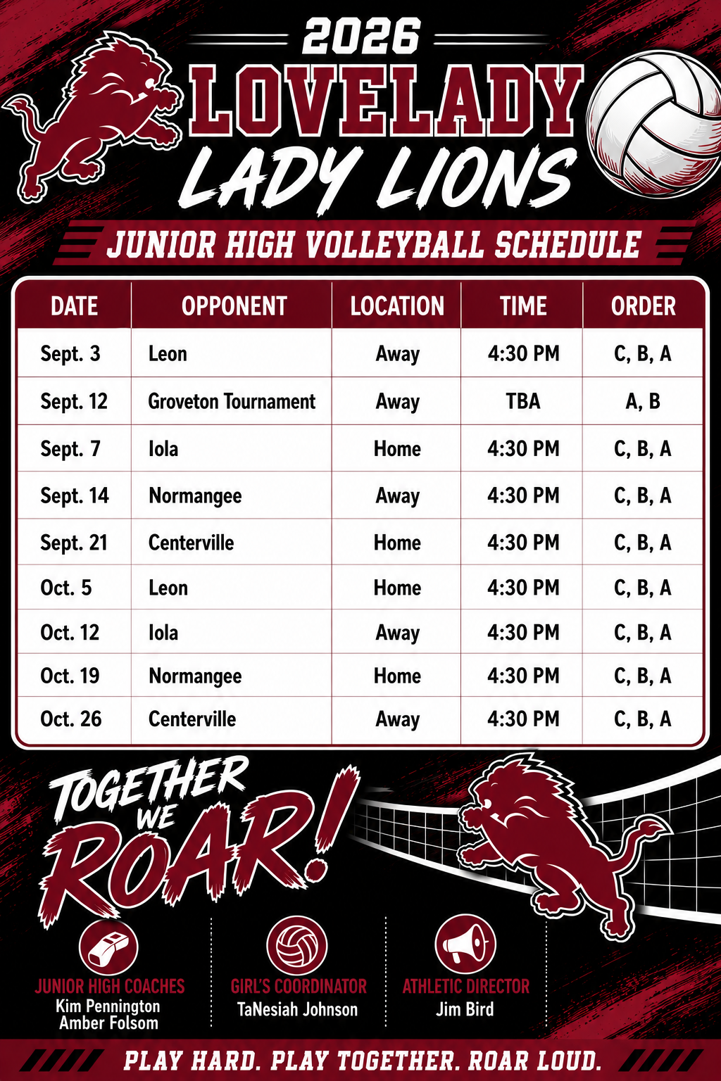 JH Volleyball Schedule