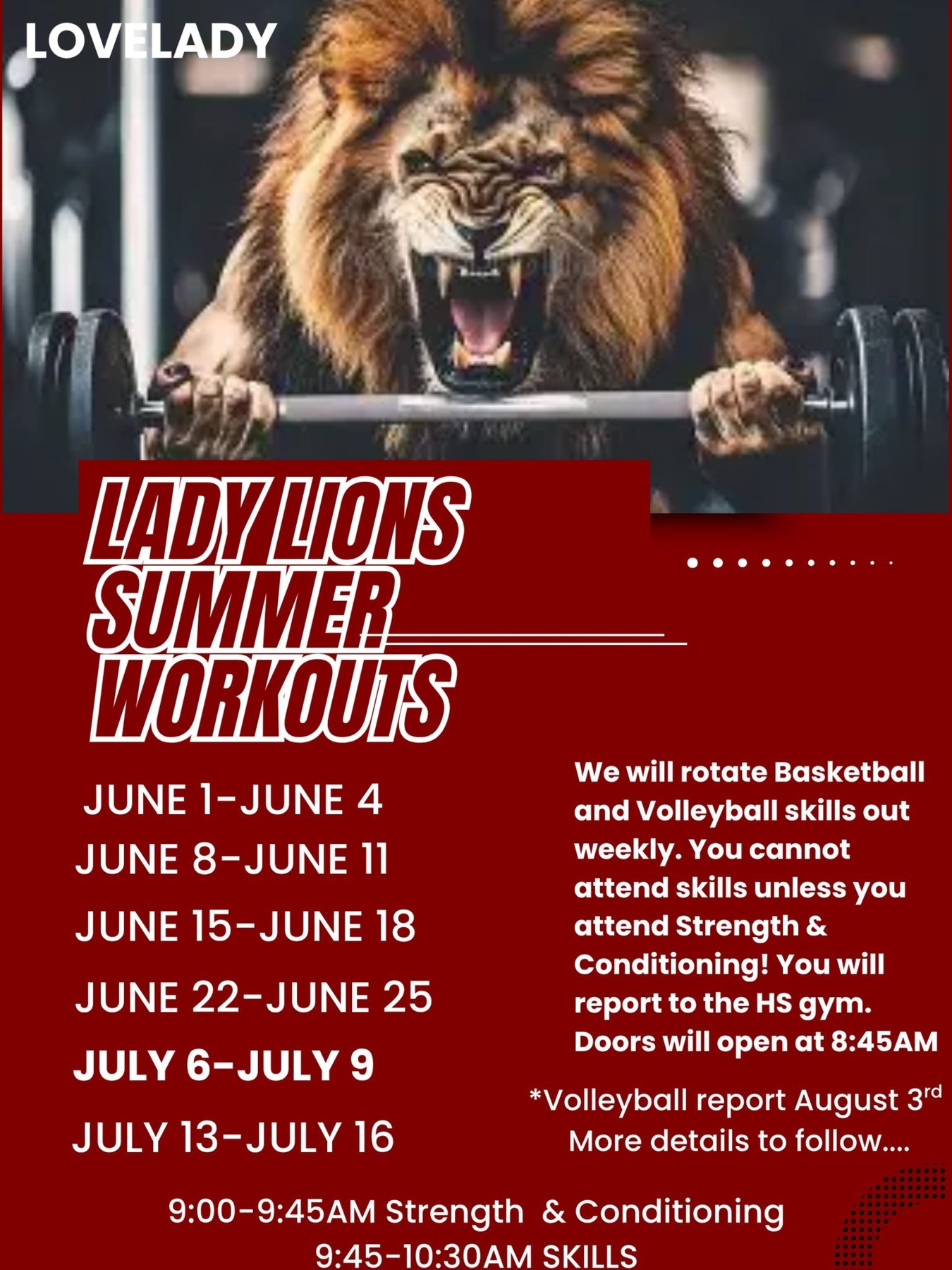 Lady Lions Summer Workout Schedule 2026