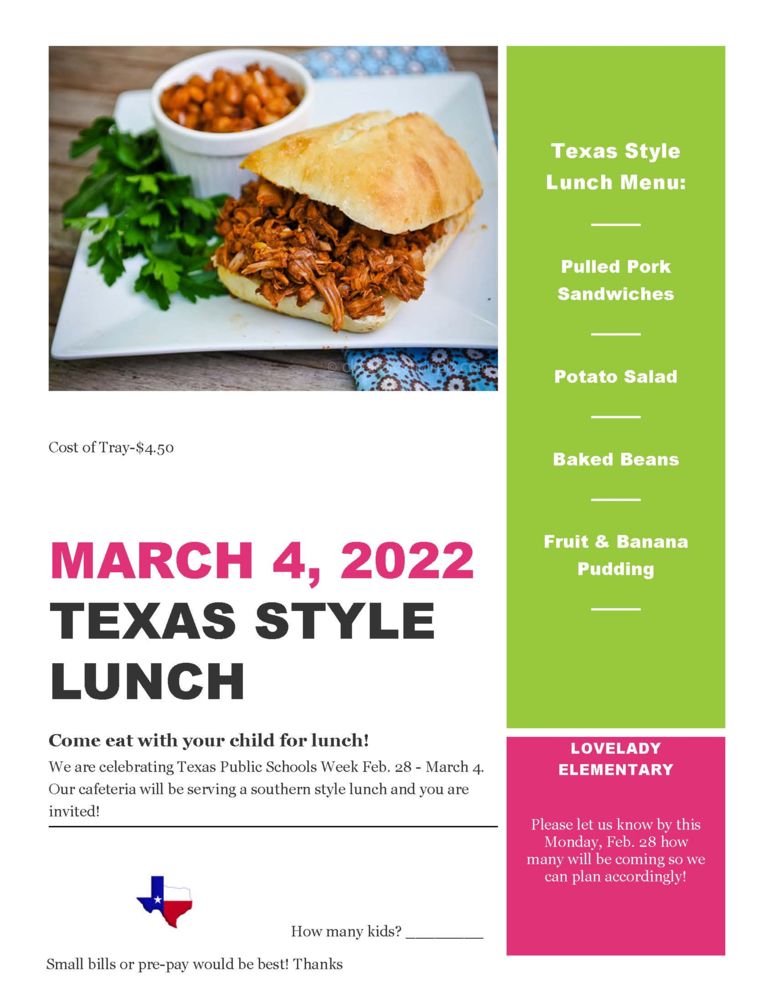 Texas Day Lunch with Parents Flyer