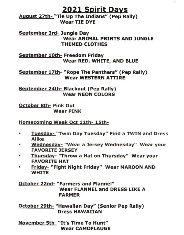 2021 Spirit Days