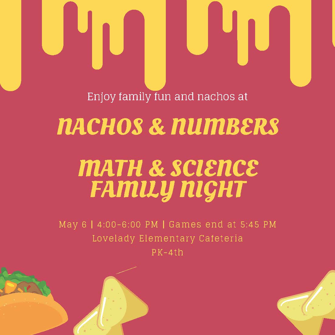 Nachos and Numbers Family Night Flyer