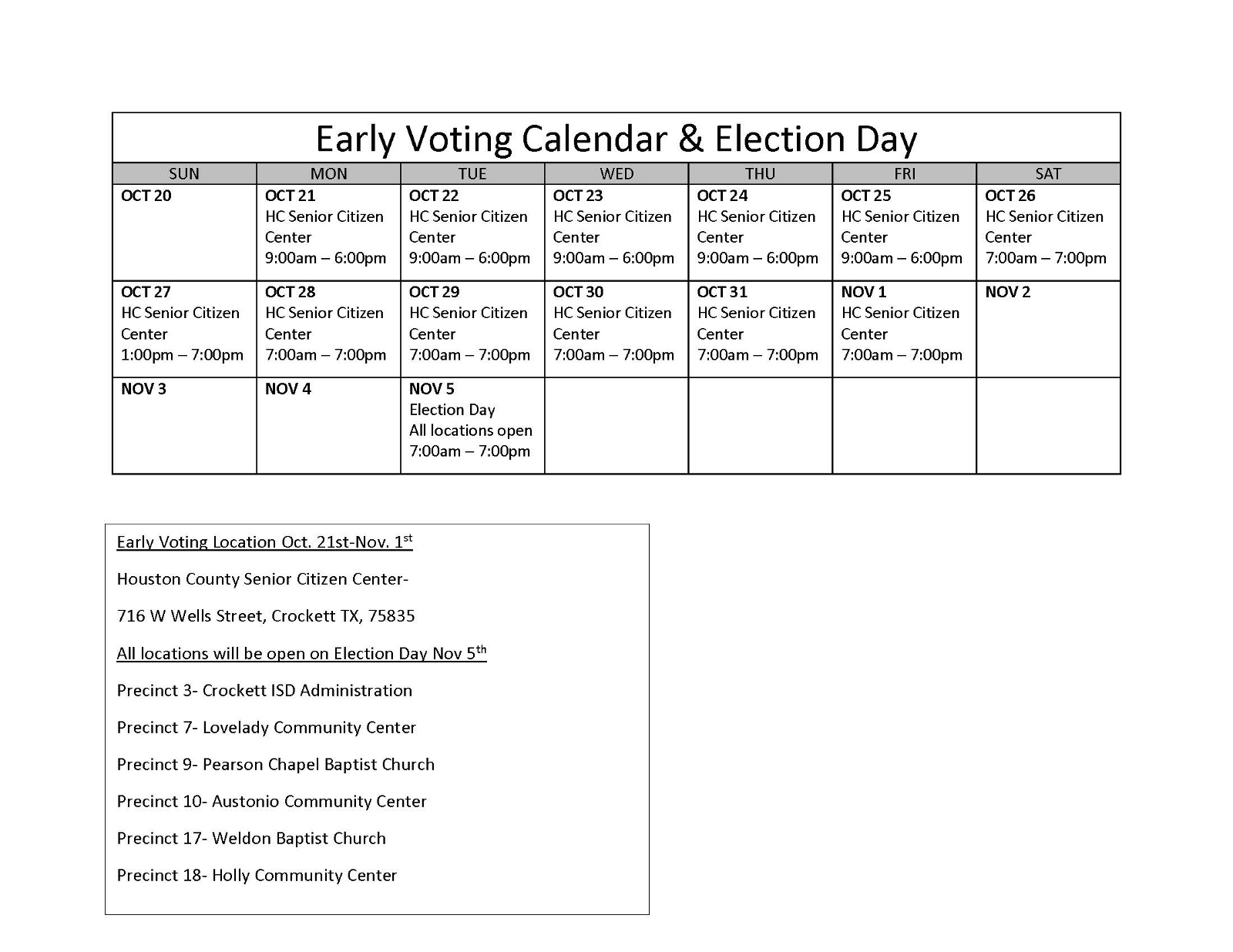Early Voting Calendar 2024
